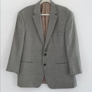 Chaps Silk & Wool Double Button Lined Beige/Black Herringbone Sport Coat 46R